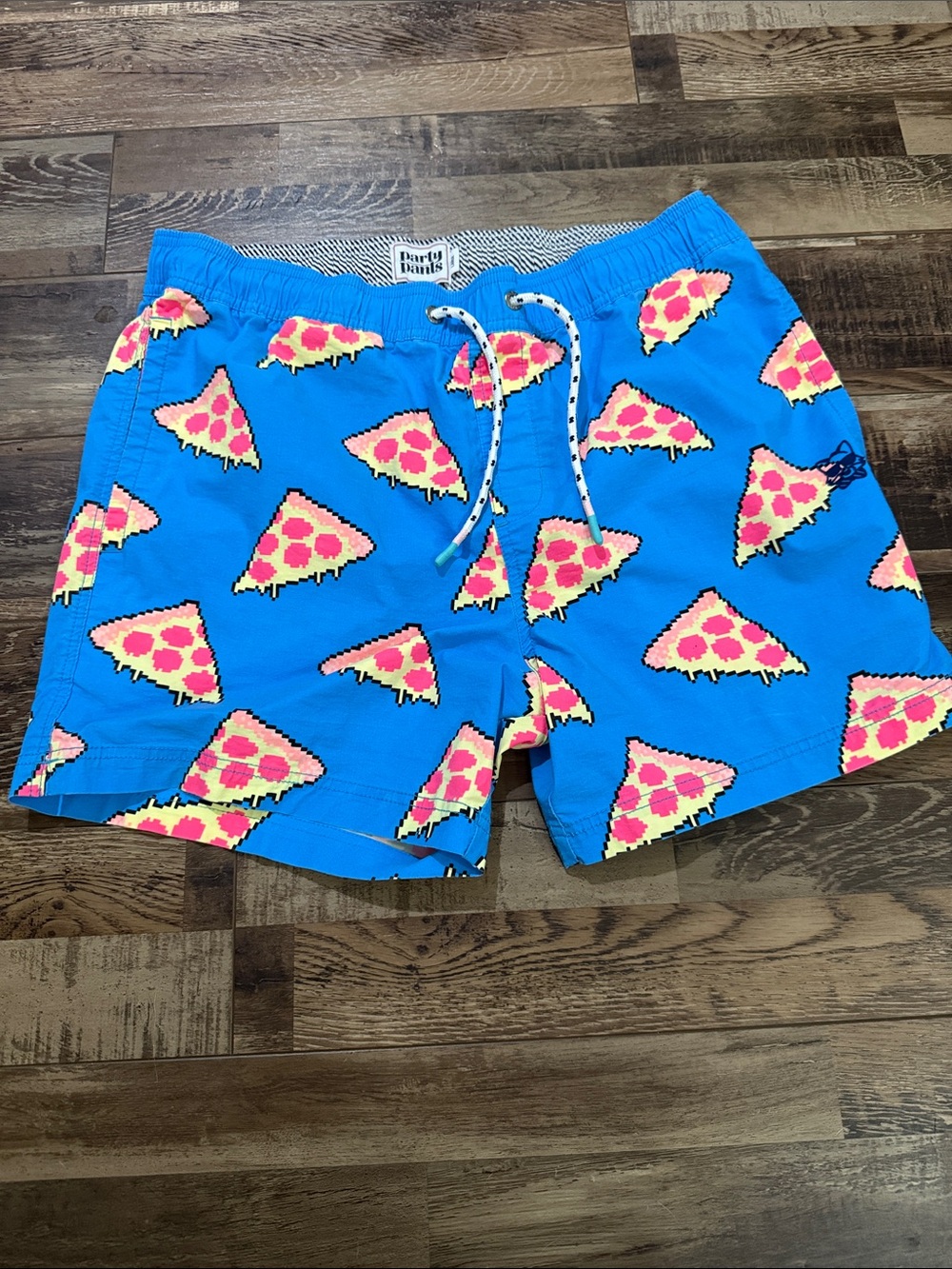 Party pants Bright Blue Pizza-Print‎ Swim Trunks